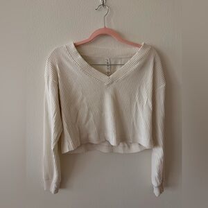 ALO | Cream Ribbed V-Neck Sweater